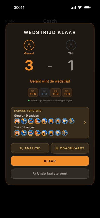 Badges verdiend na een wedstrijd